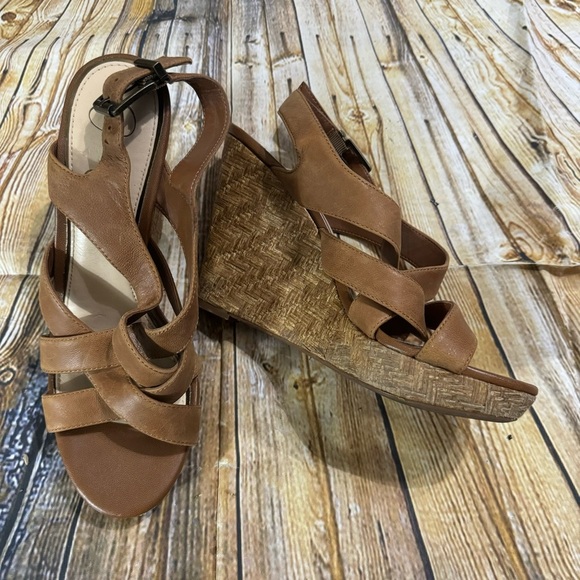 Jessica Simpson Womans Size 10 Jamallo Brown Leather Cork Wedge Heel Sandals - Picture 1 of 6